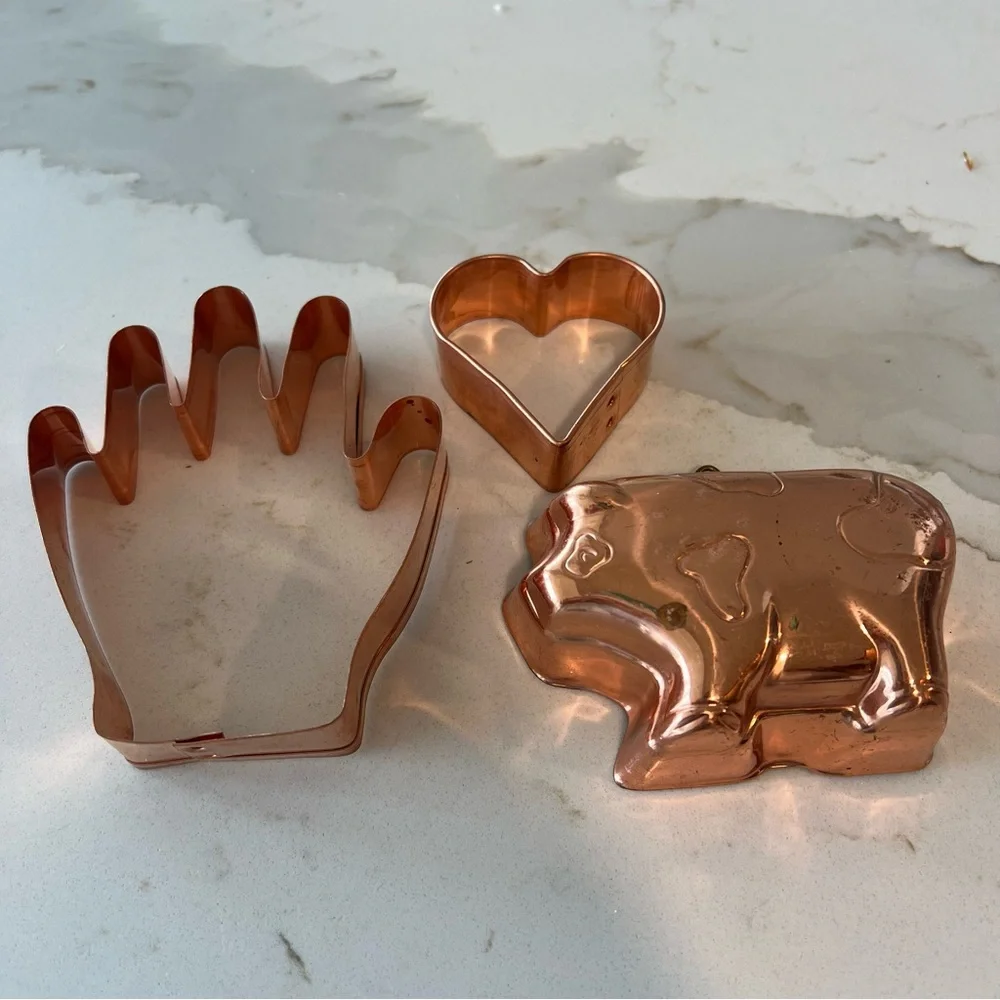 Copper Cookie Cutter Set - Hand, Heart, pig